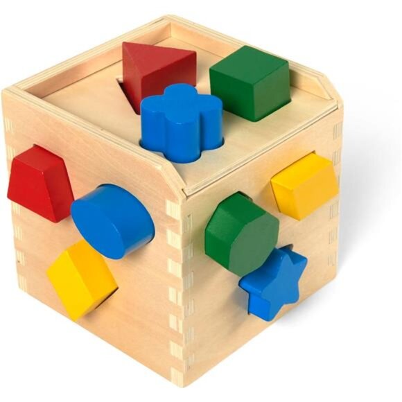 Melissa & Doug Shape Sorting Cube - Classic Wooden Toy With 12 Shapes - Picture 5 of 7